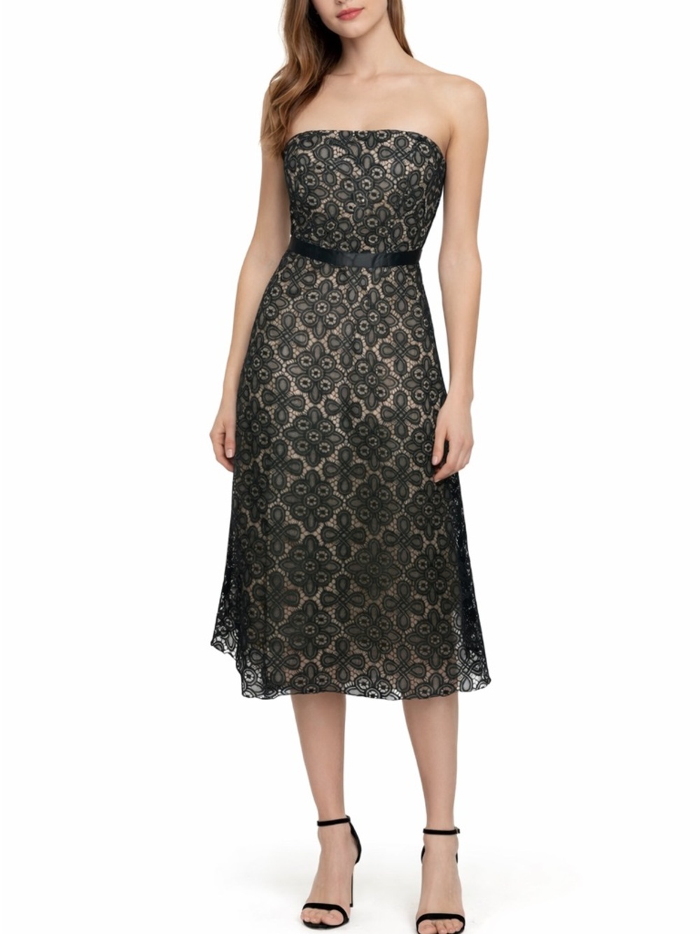 Vintage Y2K Delia's Dress Size 5 Small Black Lace Illusion Strapless Midi
